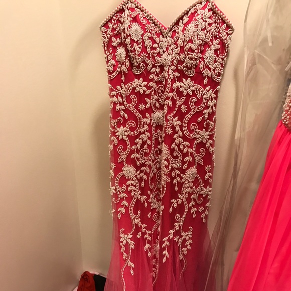 Hot pink ombré beaded prom dress - Picture 3 of 5